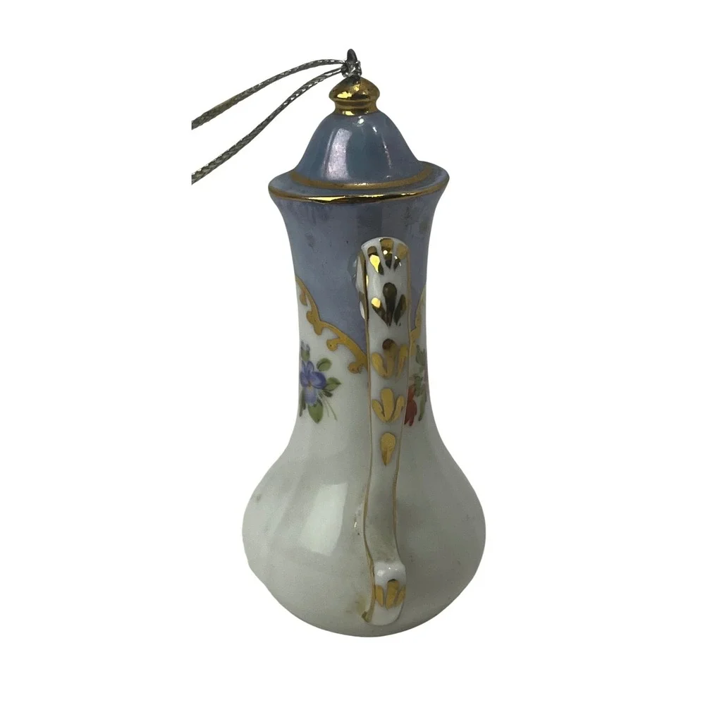 Cracker Barrel‎ Porcelain Miniature Tea Pot Blue White Floral Christmas Ornament